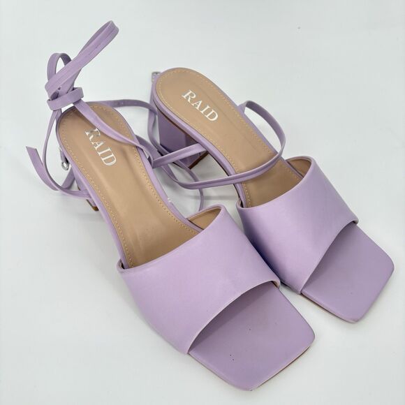Asos Raid Naya Tie Ankle Mid Heeled Sandals In Lilac  US 7 - Picture 9 of 11